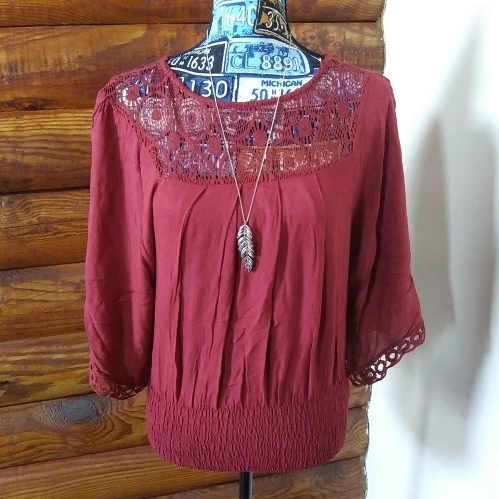 Dark red Earthbound flow sleeve top